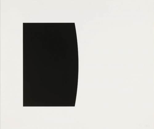 Ellsworth Kelly, Canigou - from the Third Curve series, lithograph. Bold black rectangle with curved edge on a white background.