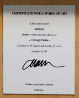 Arman Fernandez's Cavaquinho sculpture of overlapping iron and wood guitar shapes on a dark background, evoking rhythm and movement.