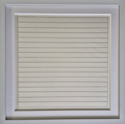 Agnes Martin Untitled 5 lithograph on vellum with evenly spaced horizontal lines over a smooth pale background