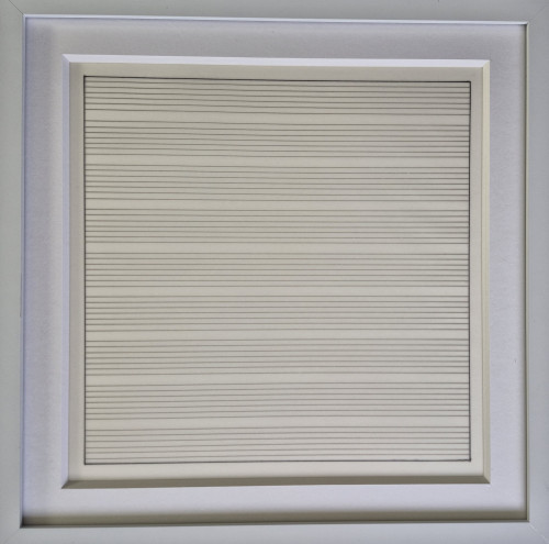 Agnes Martin Untitled 7 lithograph on vellum with densely spaced horizontal lines forming a uniform minimalist texture