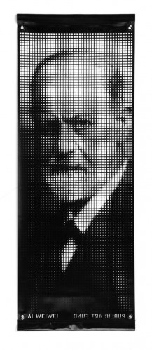 Ai Weiwei Freud Banner 2018 CNC-cut vinyl portrait of Sigmund Freud in perforated grid design edition of 500
