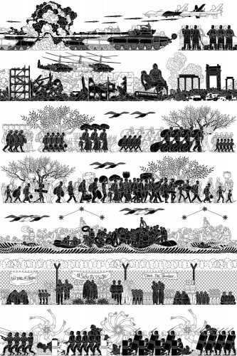 Ai Weiwei The Odyssey 2017 offset print black and white frieze-style scenes of war migration refugees and border crises