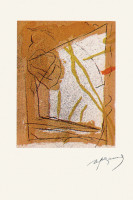 Albert Ràfols Casamada FLORAL-2 etching with abstract floral shapes in ochre