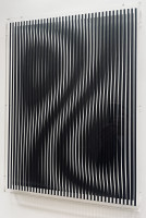 Alberto Biasi Break Dance plexiglass layered optical art with black and white warped parallel lines creating moiré movement  