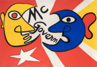 Alexander Calder McGovern for McGovernment screenprint with colorful stylized faces and bold political message in red, yellow, and blue.