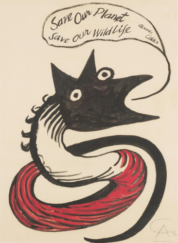 Alexander Calder Save Our Planet Save Our Wildlife offset lithograph with bold abstract forms in red, yellow, and black on white paper. Alexander Calder Save Our Planet Save Our Wildlife offset lithograph with bold abstract forms in red, yellow, and black on white paper.