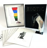 Allen Jones Shoe Box set with aluminum high-heel sculpture, lithographs, and color print in custom black PVC case marked EXOTIC. 