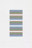 Bridget Riley Intervals 3 screenprint with five horizontal stacks of colored stripes on white background, edition of 75.  