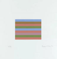 Bridget Riley Vista screenprint with horizontal stripes in blue