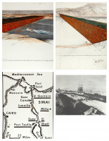 Christo & Jeanne-Claude Suez Canal project prints with oil drum wall renderings, map, and canal construction photo, edition of 70