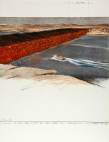 Christo & Jeanne-Claude Suez Canal project prints with oil drum wall renderings, map, and canal construction photo, edition of 70