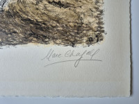 Colorful lithograph of a reclining prophet holding a book, with angels flying and climbing a ladder to the sky in a radiant, dreamlike setting.