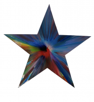 Damien Hirst Untitled (Spin Star) acrylic on star-shaped paper with vivid radial strokes in red, blue, green, and black.
