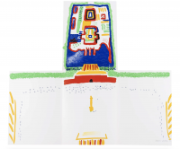 David Hockney China Diary lithograph with colorful abstract landscape in red, blue, green and yellow on die-cut folded paper