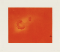 Ed Ruscha Boiling Blood Fly lithograph with red-orange field