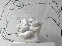 Eva Claessens A Hug 2025 marble sculpture of intertwined figures in tender embrace on neutral background  