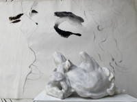 Eva Claessens Seeking the Silence marble sculpture with fluid abstract forms evoking stillness and light-shadow interplay.