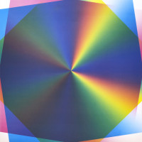Felipe Pantone Substractive Variability Series 2 – Print 5 lithograph central color burst with angular transparent overlays  