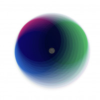 Felipe Pantone Subtractive Variability Kosmos Axis 2 kinetic sculpture with layered translucent colored discs in circular motion.