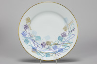 Fernandez Arman Plate porcelain plate with overlapping fork pattern in gold, blue, and purple around border