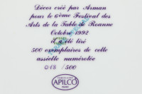 Fernandez Arman Plate porcelain plate with overlapping fork pattern in gold, blue, and purple around border