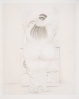 Fernando Botero offset lithograph of a nude woman seen from behind adjusting hair in front of mirror, signed and numbered, 1984