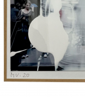 Gerhard Richter MV. 20 overpainted photo with abstract black and white lacquer partially obscuring urban background