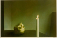 Gerhard Richter Skull and Candle — offset lithograph showing a lit candle and skull on a dark table with soft, muted lighting.