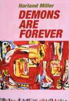 Harland Miller Demons Are Forever etching with bold red text on pink above abstract red