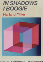 Harland Miller In Shadows I Boogie blue etching with optical cube and vintage book cover design in vibrant blue and pink tones. 