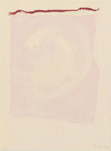 Helen Frankenthaler Reflections IX lithograph with pale pink wash and red line on cream paper, signed and numbered in pencil