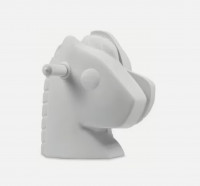 Jeff Koons Split-Rocker Vase, white porcelain, depicting a cartoonish hybrid animal head with flowers blooming from the top.  