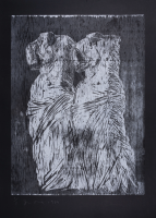 Jim Dine Double Venus Woodcut II black-and-white woodcut showing two headless classical female figures with flowing drapery