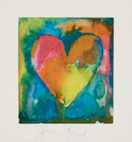Jim Dine Imogen III multicolored heart screenprint and lithograph with fluid washes on parchment and collage details