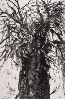 Jim Dine Left Panel woodcut in black and white showing expressive, abstract plant-like form with bold gestural strokes