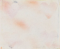 Jim Dine Untitled Dutch Hearts lithograph with four faint pink hearts and multicolored ink splatters on white background