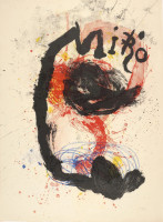 Joan Miró 1961 color lithograph with bold black strokes