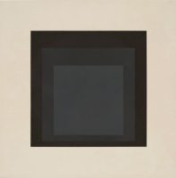 Josef Albers Late color screenprint with nested black and gray squares on cream background from Soft Edge-Hard Edge series.