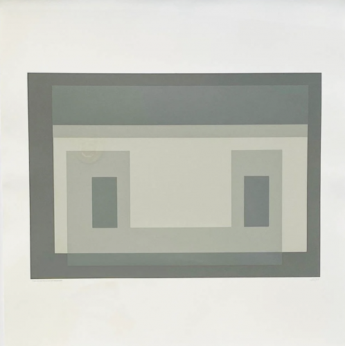 Josef Albers Variants-III screenprint in grey and green tones with abstract rectilinear shapes from Ten Variants series.