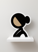 Julian Opie Danielle screenprint on aluminium shows stylized female figure with bun and black torso in minimalist form.