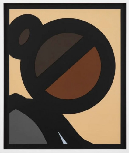 Julian Opie Paper Head 4 laser-cut portrait with stylized black outlines and muted color blocks on archival board, edition of 50