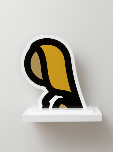 Julian Opie Tina screenprint on aluminium shows stylized side profile with long yellow hair in bold black outline.