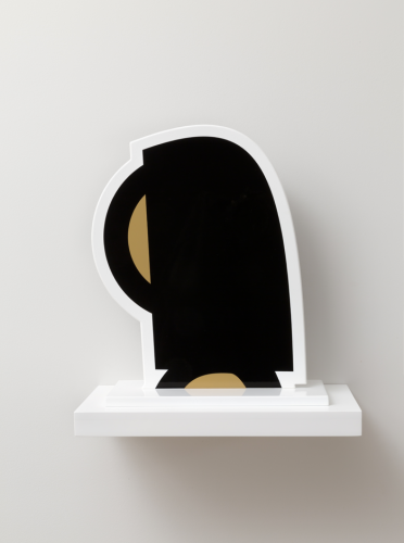 Julian Opie Zhiyun screenprint on aluminium shows abstract side profile in black with brown facial and chest forms.