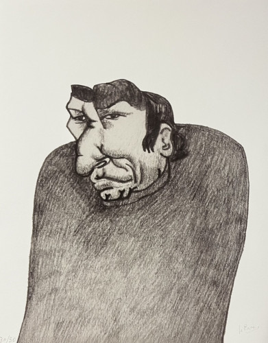 Julio Le Parc Viscache – Self Portrait digital print of distorted male figure with overlapping facial features in grayscale.