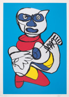 Karel Appel group of 3 screenprints with abstract colorful figures, bold outlines, one with silver mylar, all signed. Karel Appel group of 3 screenprints with abstract colorful figures, bold outlines, one with silver mylar, all signed.