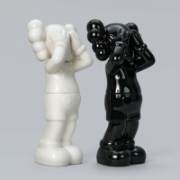 KAWS Holiday UK 2021 ceramic set of two glossy black and white Companion figures covering faces edition of 1000