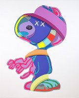 KAWS The Things That Comfort screenprint of colorful abstract Snoopy figure with X eyes and layered anatomical patterns