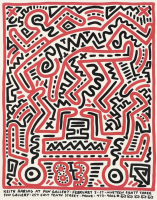 Keith Haring At Fun Gallery offset lithograph with red and black abstract figures
