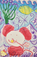 Kenny Scharf Mouse Eats Cheese Underwater watercolor with cartoon mouse