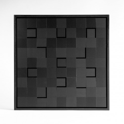 Luis Tomasello Lumière Noire unique II/X wood and plastics black grid relief with tilted squares creating shadow-light interplay